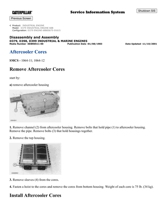 Caterpillar Cat D379 Industrial Engine Service and Repair Manual PDF | S/N 68B 
