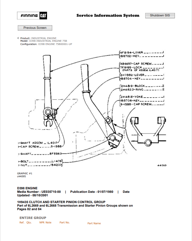 Caterpillar Cat D398 Industrial Engine Parts Catalogue Manual PDF | S/N 75B
