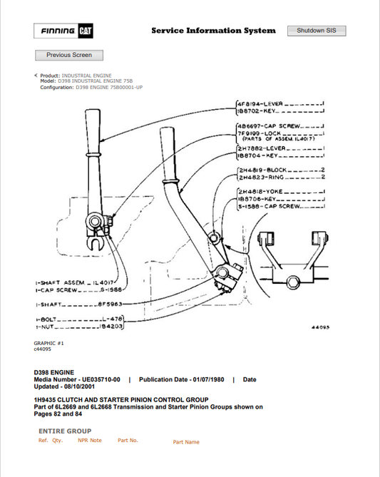 Caterpillar Cat D398 Industrial Engine Parts Catalogue Manual PDF | S/N 75B