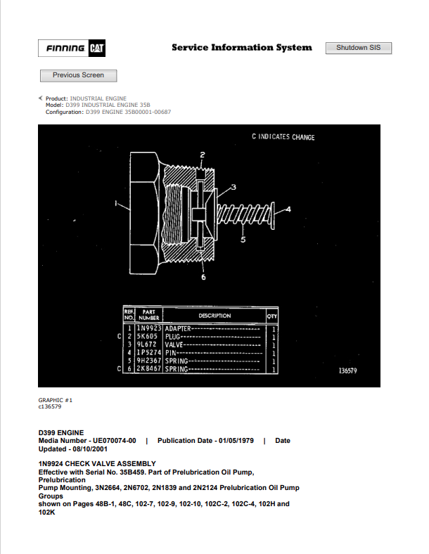 Caterpillar Cat D399 Industrial Engine Parts Catalogue Manual PDF | S/N 35B00001-00687
