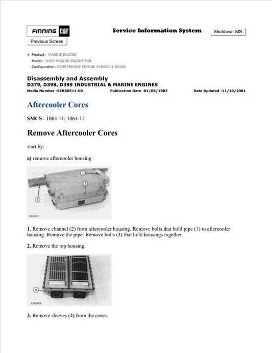 Caterpillar Cat D399 Marine Engine Service and Repair Manual PDF | S/N 91B