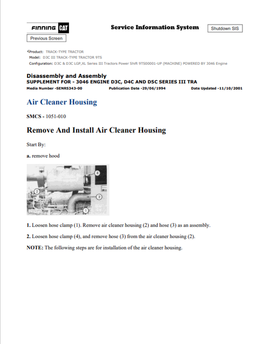 Caterpillar Cat D3C III Track-type Tractor Service and Repair Manual PDF | S/N 9TS