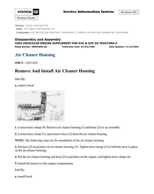 Caterpillar Cat D3C Track-type Tractor Service and Repair Manual PDF | S/N 1PJ