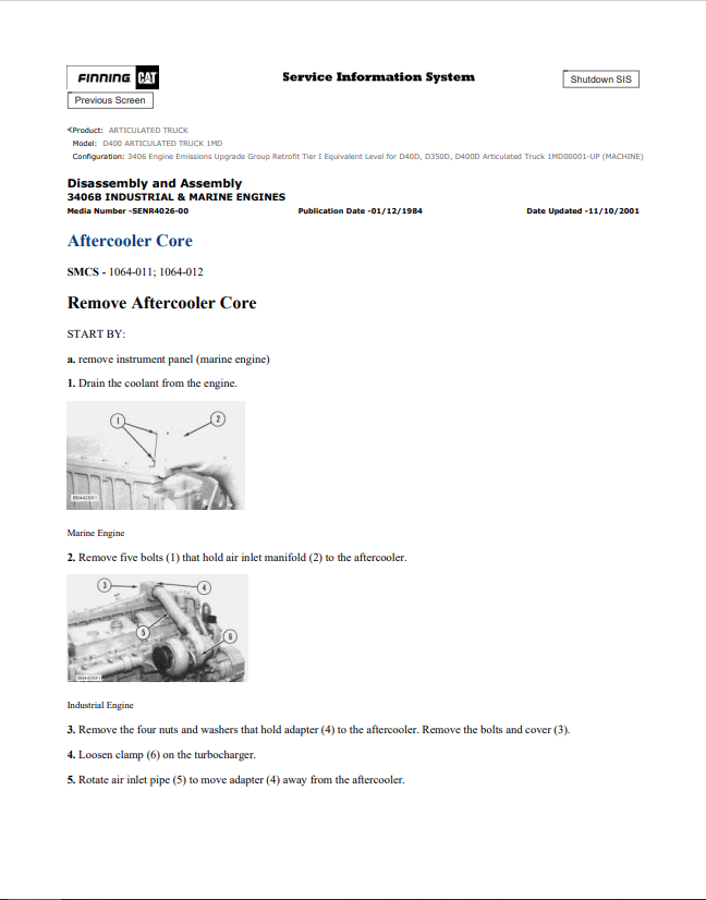 Caterpillar Cat D400 Articulated Truck Service and Repair Manual PDF | S/N 1MD