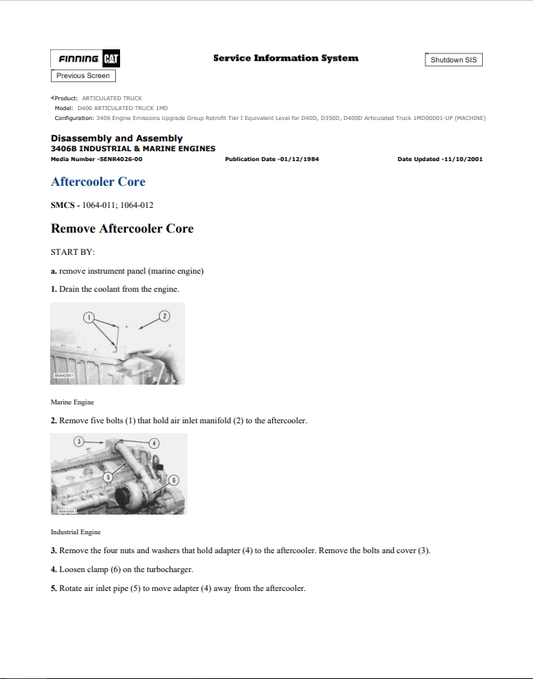 Caterpillar Cat D400 Articulated Truck Service and Repair Manual PDF | S/N 1MD
