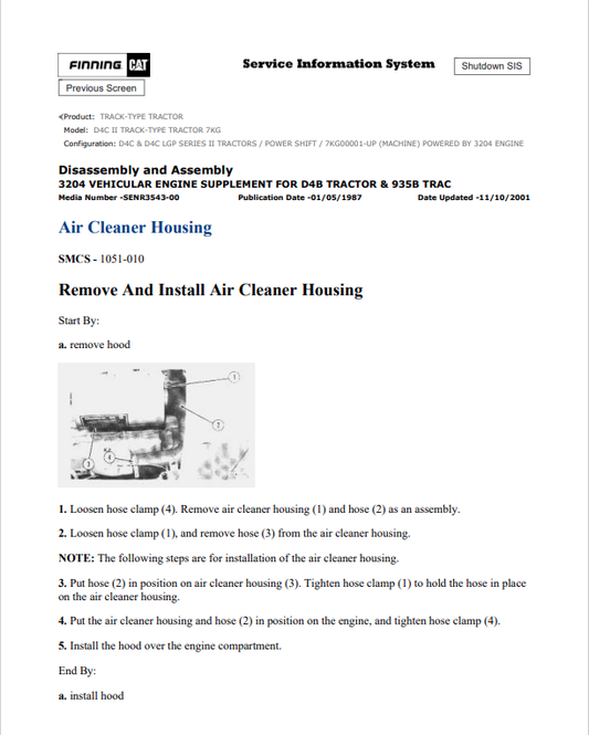 Caterpillar Cat D4C II Track-type Tractor Service and Repair Manual PDF | S/N 7KG
