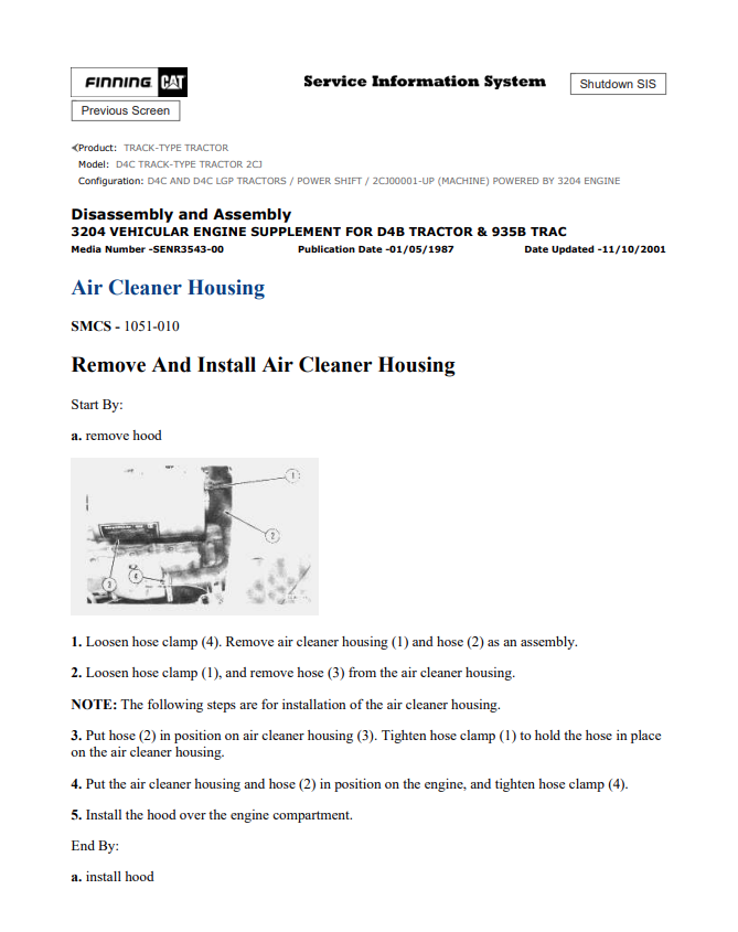 Caterpillar Cat D4C Track-type Tractor Service and Repair Manual PDF | S/N 2CJ