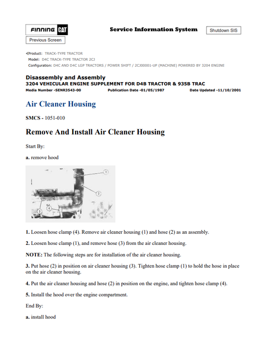 Caterpillar Cat D4C Track-type Tractor Service and Repair Manual PDF | S/N 2CJ