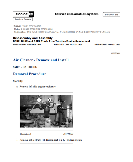 Caterpillar Cat D4K2 LGP Track-type Tractor Service and Repair Manual PDF | S/N KR2