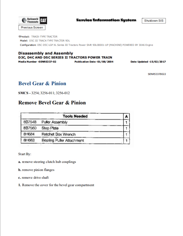 Caterpillar Cat D5C III Track-type Tractor Service and Repair Manual PDF | S/N 9DL