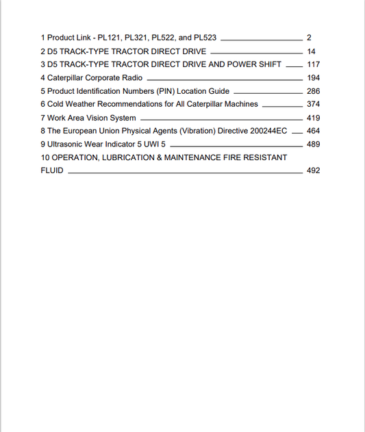 Caterpillar Cat D5 Track-type Tractor Operation and Maintenance Manual PDF | S/N 94J
