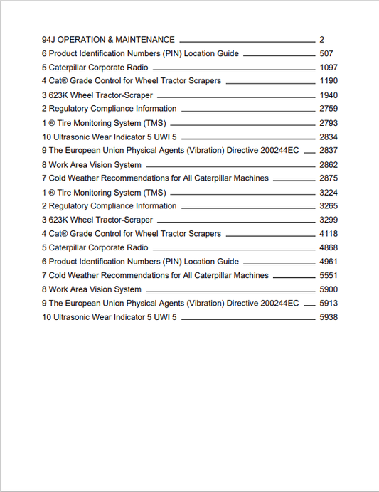 Caterpillar Cat D5 Track-type Tractor Operation and Maintenance Manual PDF | S/N 94J