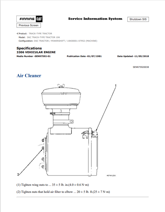 Caterpillar Cat D6C Track-type Tractor Service and Repair Manual PDF | S/N 10K