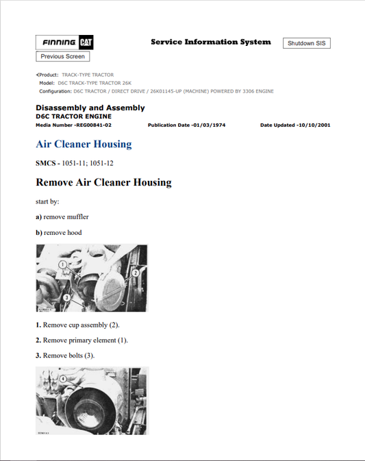 Caterpillar Cat D6C Track-type Tractor Service and Repair Manual PDF | S/N 26K