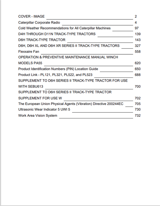Caterpillar Cat D6H Track-type Tractor Operation and Maintenance Manual PDF | S/N 4YF