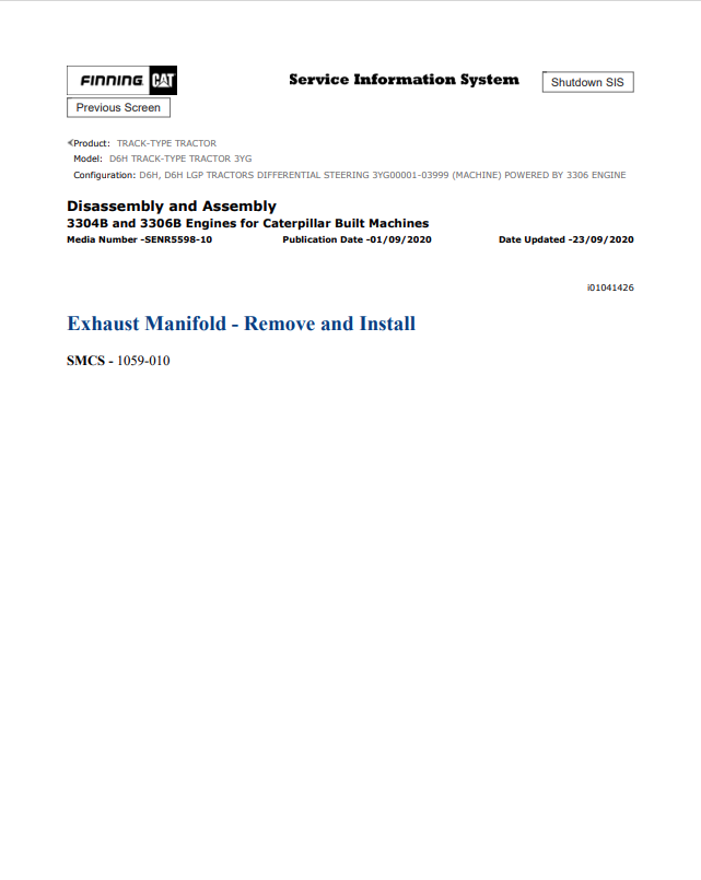 Caterpillar Cat D6H Track-type Tractor Service and Repair Manual PDF | S/N 3YG
