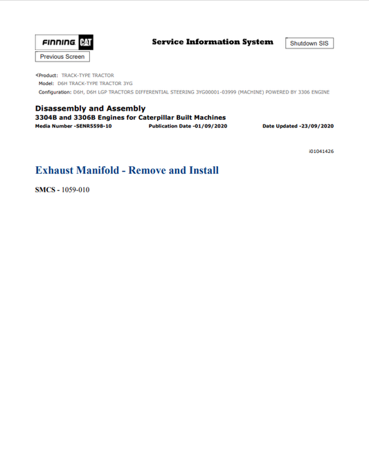 Caterpillar Cat D6H Track-type Tractor Service and Repair Manual PDF | S/N 3YG
