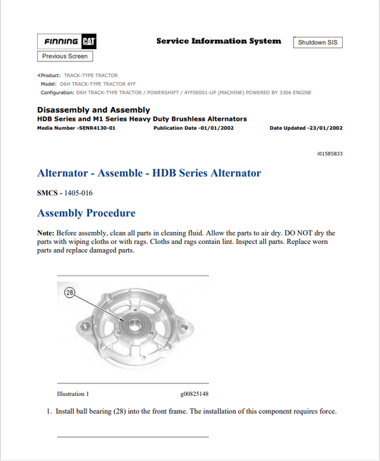 Caterpillar Cat D6H Track-type Tractor Service and Repair Manual PDF | S/N 4YF