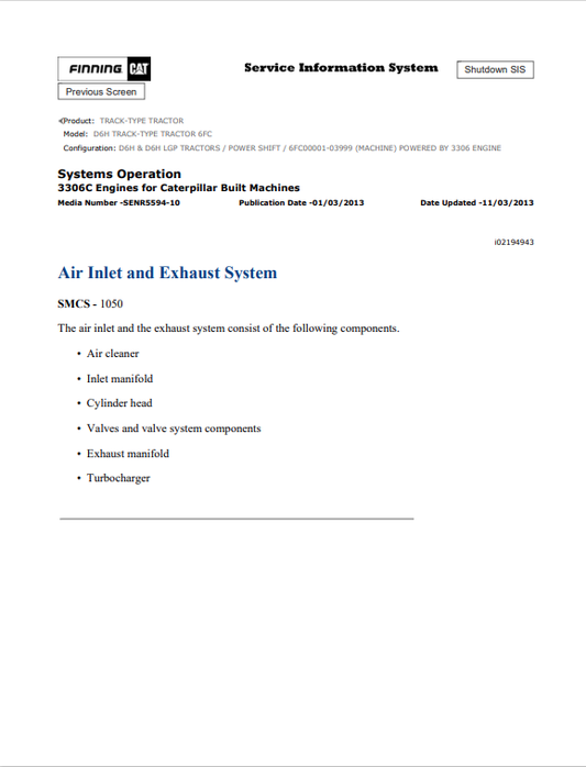 Caterpillar Cat D6H Track-type Tractor Service and Repair Manual PDF | S/N 6FC