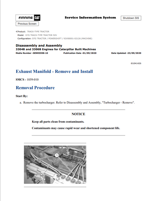 Caterpillar Cat D7G Track-type Tractor Service and Repair Manual PDF | S/N 92V