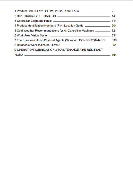 Caterpillar Cat D8K Track-type Tractor Operation and Maintenance Manual PDF | S/N 77V