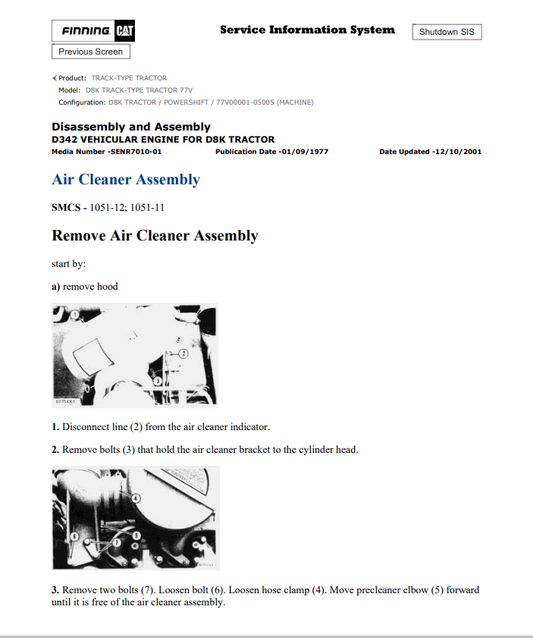 Caterpillar Cat D8K Track-type Tractor Service and Repair Manual PDF | S/N 77V