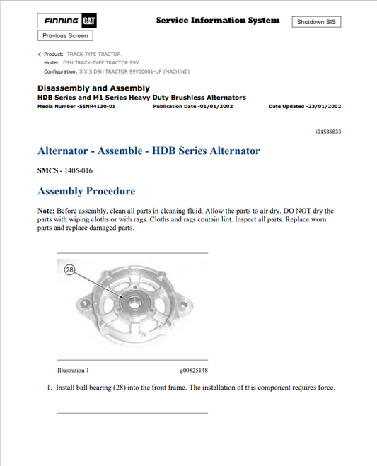 Caterpillar Cat D9H Track-type Tractor Service and Repair Manual PDF | S/N 99V