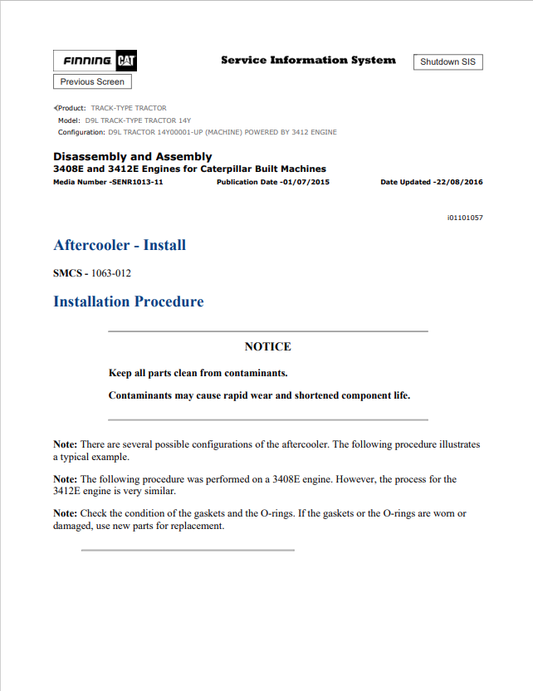 Caterpillar Cat D9L Track-type Tractor Service and Repair Manual PDF | S/N 14Y