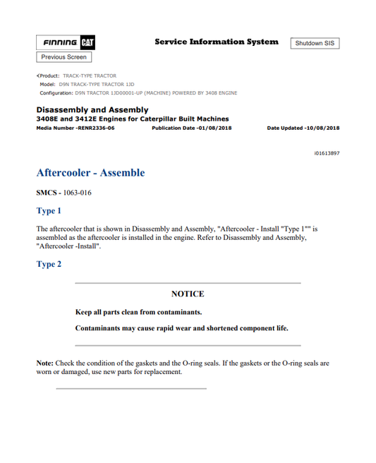 Caterpillar Cat D9N Track-type Tractor Service and Repair Manual PDF | S/N 1JD