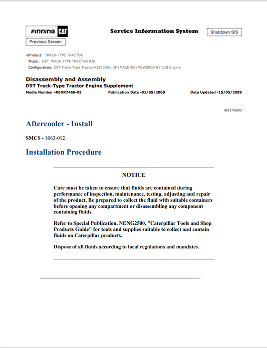 Caterpillar Cat D9T Track-type Tractor Service and Repair Manual PDF | S/N RJS