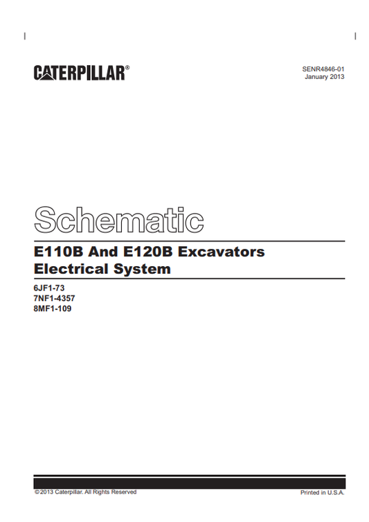 Caterpillar Cat E110B Excavator Electrical and Hydraulic Schematic Manual PDF | S/N 8MF