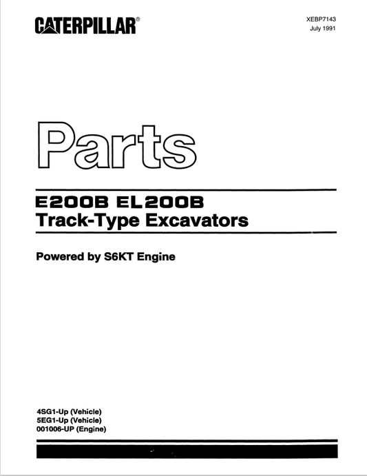 Caterpillar Cat E200B, EL200B Track-Type Excavator Parts Catalogue Manual PDF | S/N 4SG, 5EG
