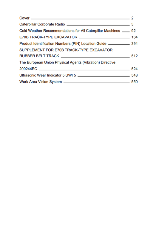 Caterpillar Cat E70B Excavator Operation and Maintenance Manual PDF | S/N 5TG