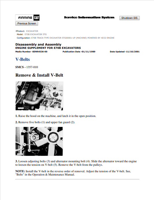 Caterpillar Cat E70B Excavator Service and Repair Manual PDF | S/N 5TG