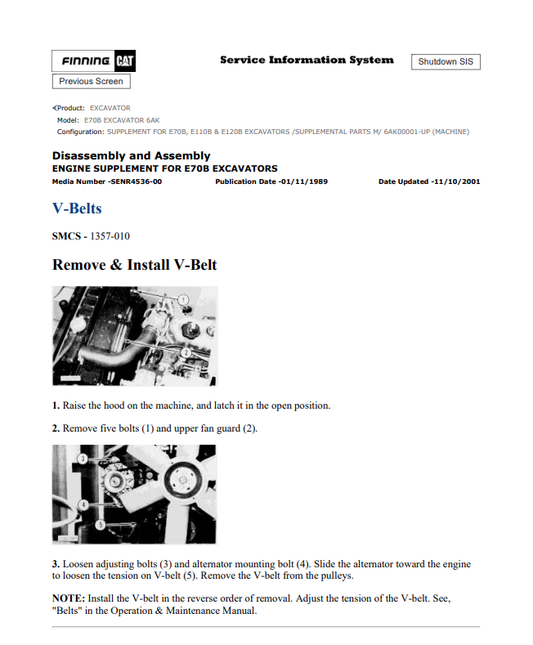 Caterpillar Cat E70B Excavator Service and Repair Manual PDF | S/N 6AK