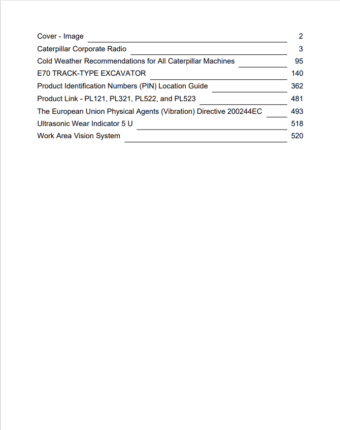 Caterpillar Cat E70 Excavator Operation and Maintenance Manual PDF | S/N 3BG