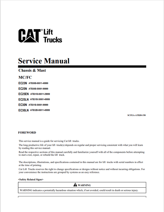 Caterpillar Cat EC30N Forklift Service Repair Manual PDF