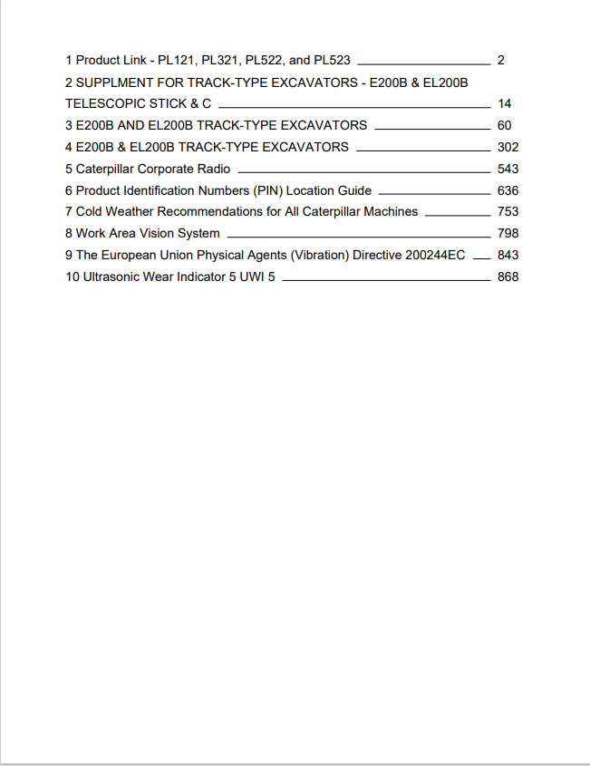 Caterpillar Cat EL200B Excavator Operation And Maintenance Manual PDF | S/N 7DF