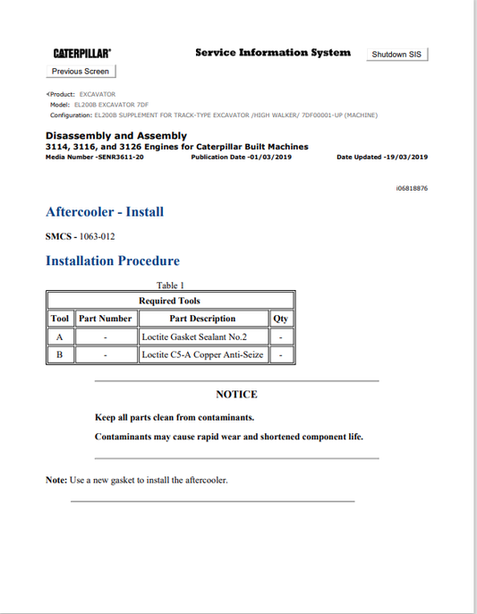 Caterpillar Cat EL200B Excavator Service and Repair Manual PDF | S/N 7DF