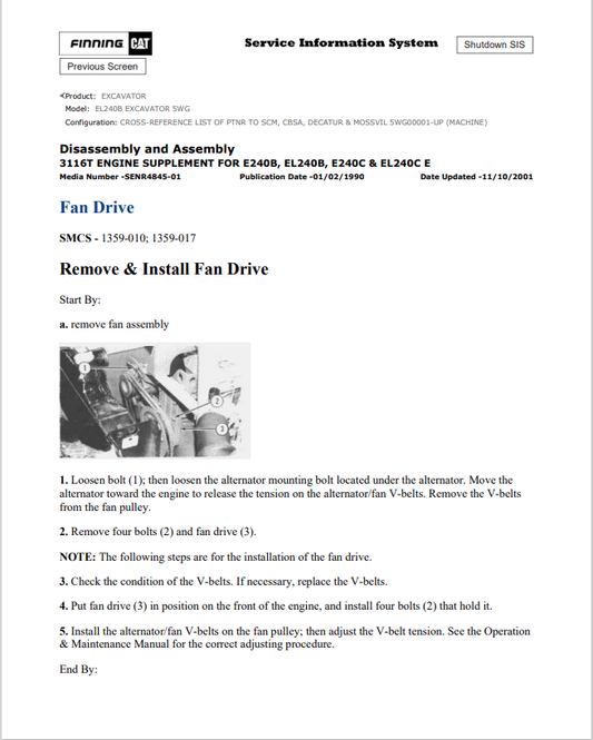 Caterpillar Cat EL240B Excavator Service and Repair Manual PDF | S/N 5WG