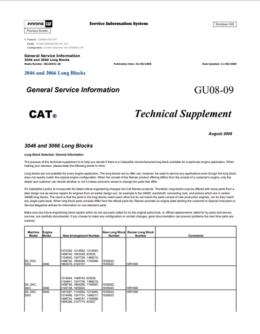 Caterpillar Cat G3306 Generator Set Operation and Maintenance Manual PDF | S/N JCA