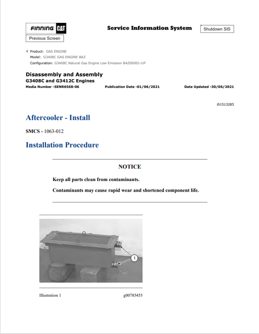 Caterpillar Cat G3408C Gas Engine Service and Repair Manual PDF | S/N BAZ
