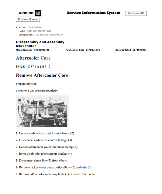 Caterpillar Cat G343 Gas Engine Service and Repair Manual PDF | S/N 97N