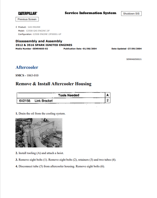 Caterpillar Cat G3508 Gas Engine Service and Repair Manual PDF | S/N 2JF