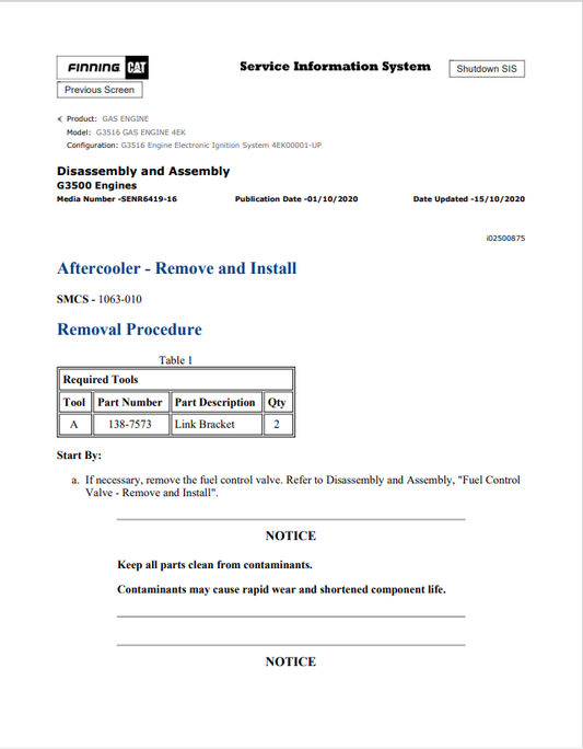Caterpillar Cat G3516 Gas Engine Service And Repair Manual PDF | S/N 4EK