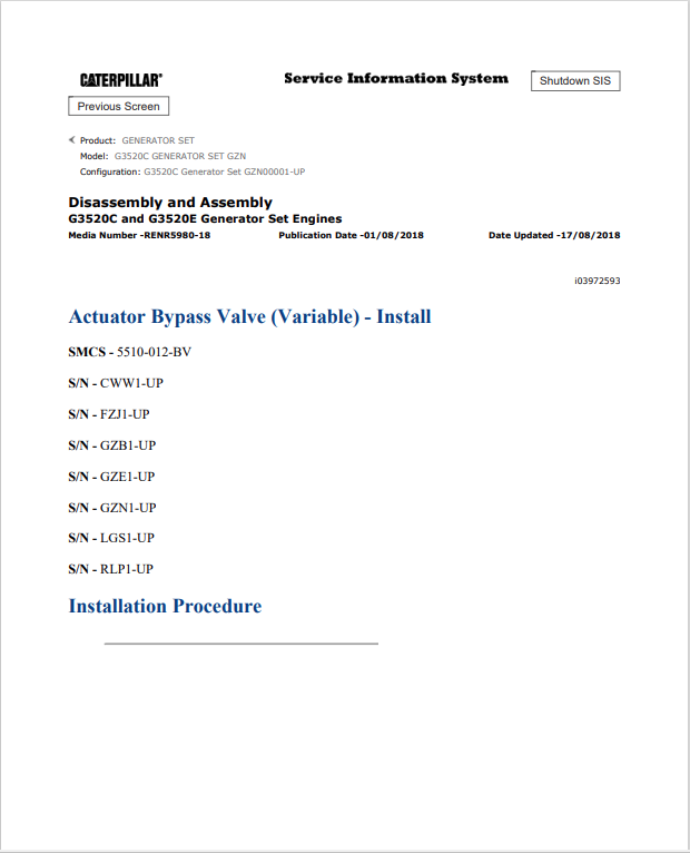 Caterpillar Cat G3520C Generator Set Service and Repair Manual PDF | S/N GZN