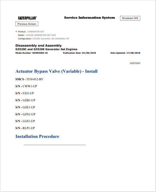 Caterpillar Cat G3520C Generator Set Service and Repair Manual PDF | S/N GZN