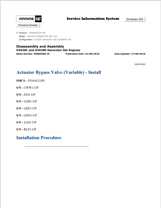 Caterpillar Cat G3520C Generator Set Service and Repair Manual PDF | S/N LGS