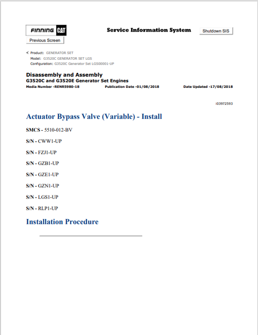 Caterpillar Cat G3520C Generator Set Service and Repair Manual PDF | S/N LGS