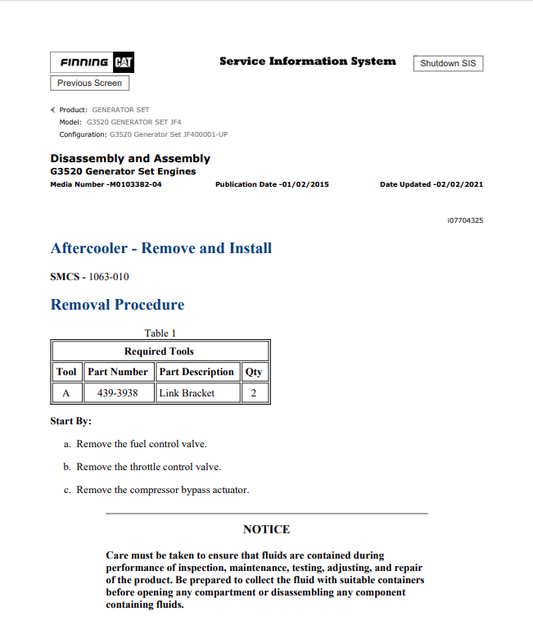 Caterpillar Cat G3520 Generator Set Service and Repair Manual PDF | S/N JF4